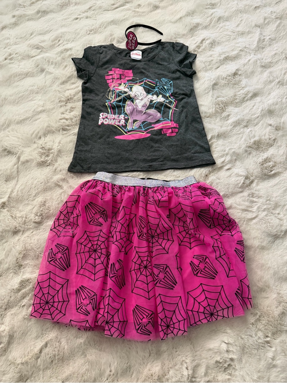 Marvel Spiderman Girls Graphic T-shirt & Tulle Skirt with Headband - Picture 4 of 6